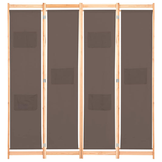 248180 vidaXL 4-Panel Room Divider Brown 160x170x4 cm Fabric