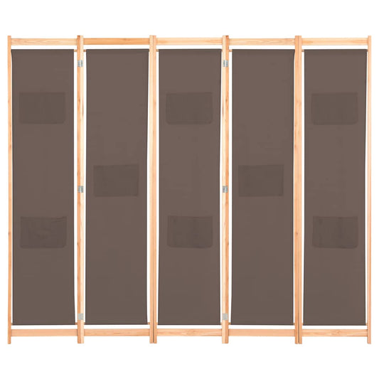 vidaXL 5-Panel Room Divider Brown 200x170x4 cm Fabric