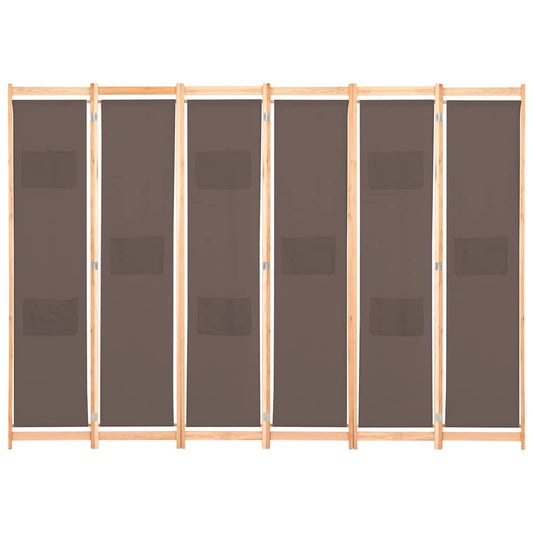 248182 vidaXL 6-Panel Room Divider Brown 240x170x4 cm Fabric