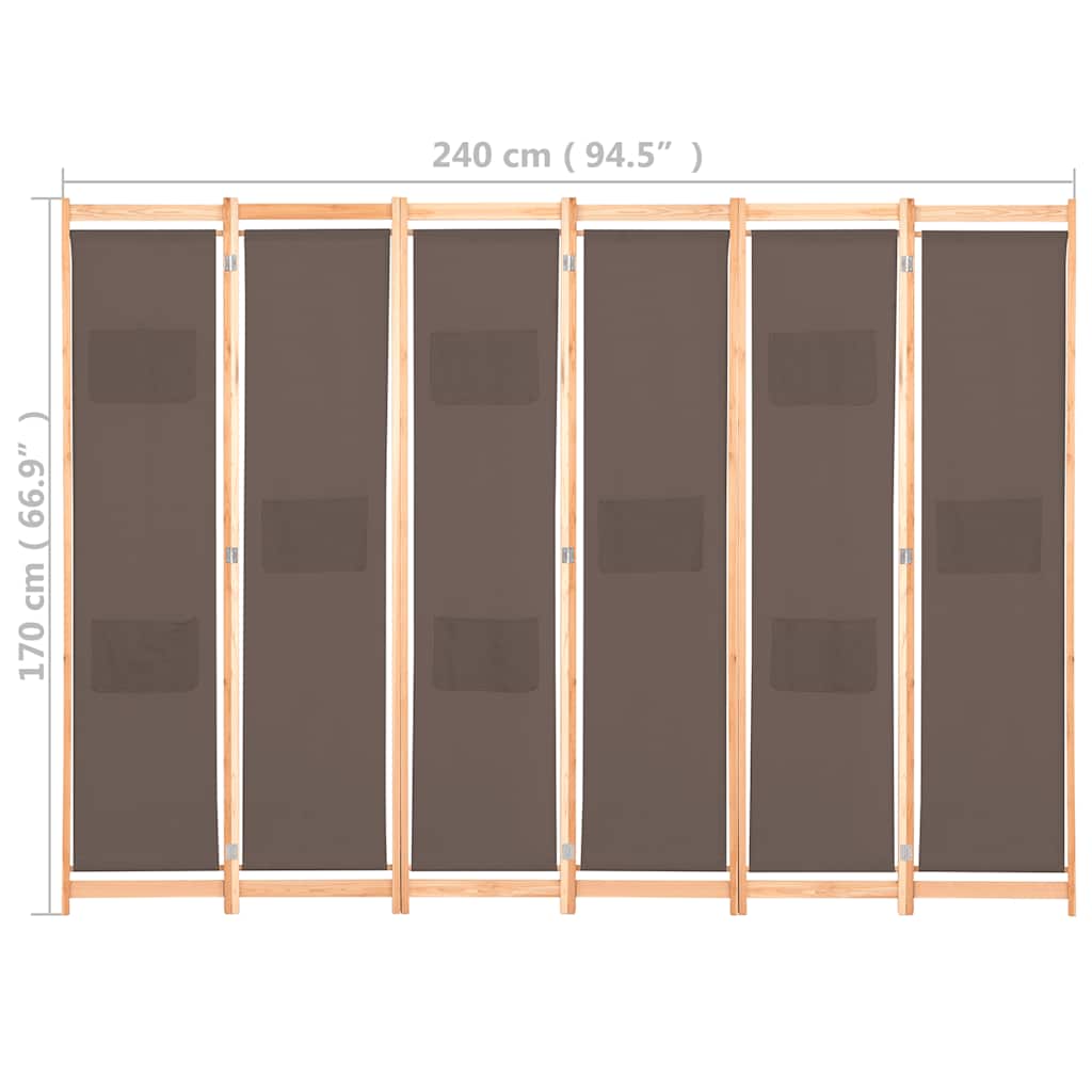 vidaXL 6-Panel Room Divider Brown 240x170x4 cm Fabric