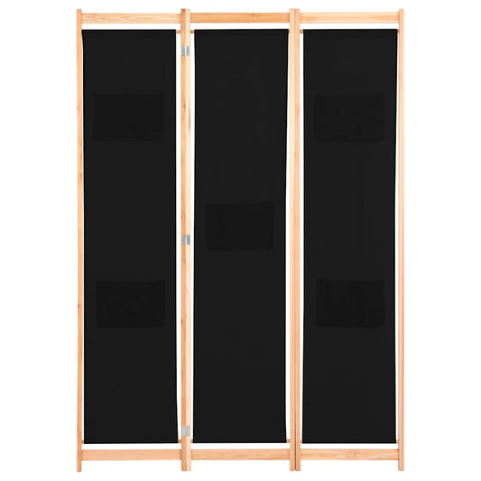 248183 vidaXL 3-Panel Room Divider Black 120x170x4 cm Fabric