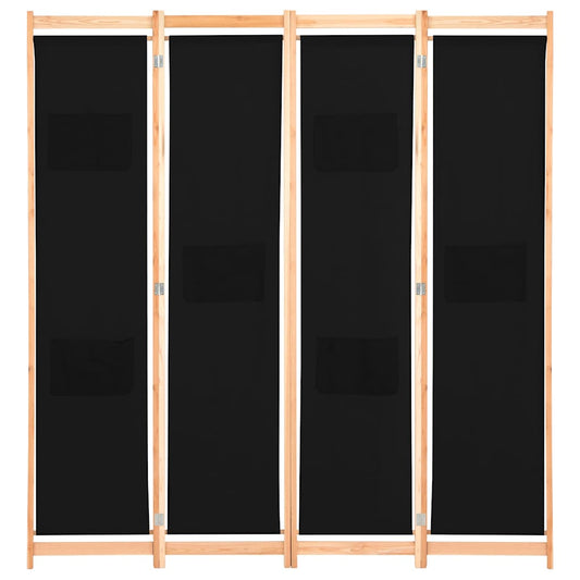 248184 vidaXL 4-Panel Room Divider Black 160x170x4 cm Fabric
