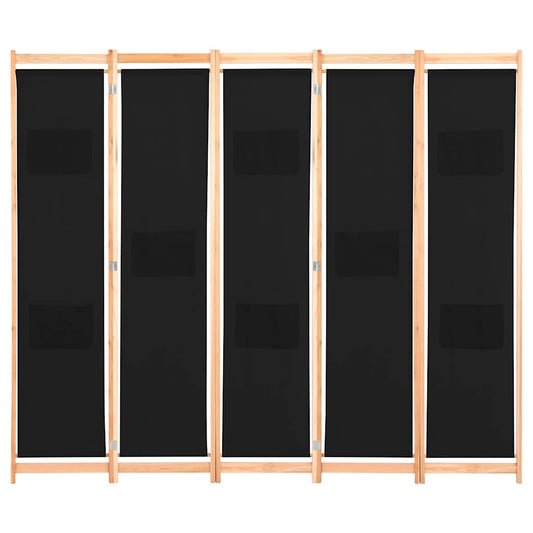 248185 vidaXL 5-Panel Room Divider Black 200x170x4 cm Fabric