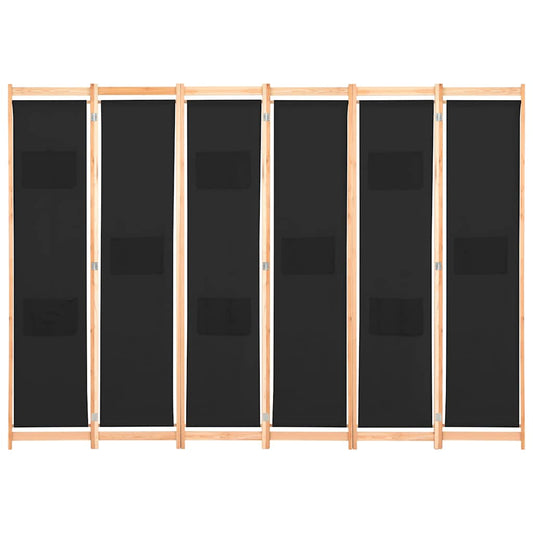 248186 vidaXL 6-Panel Room Divider Black 240x170x4 cm Fabric