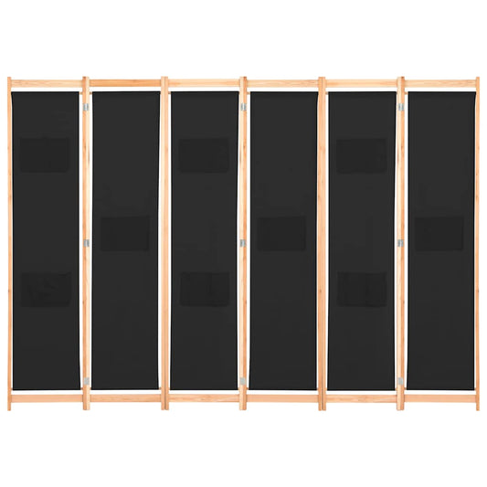 248186 vidaXL 6-Panel Room Divider Black 240x170x4 cm Fabric