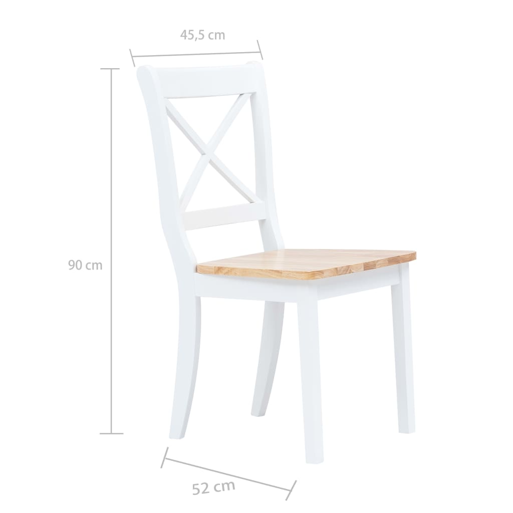vidaXL Dining Chairs 2 pcs White and Light Wood Solid Rubber Wood