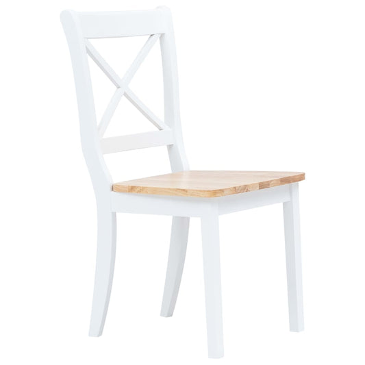 vidaXL Dining Chair | Set of 4 | White and Natural Wood | Solid rubber wood