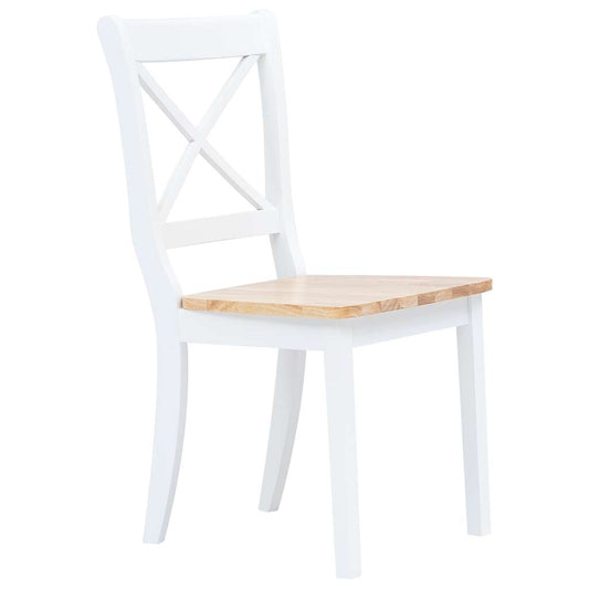 vidaXL Dining Chairs 4 pcs White and Light Wood Solid Rubber Wood