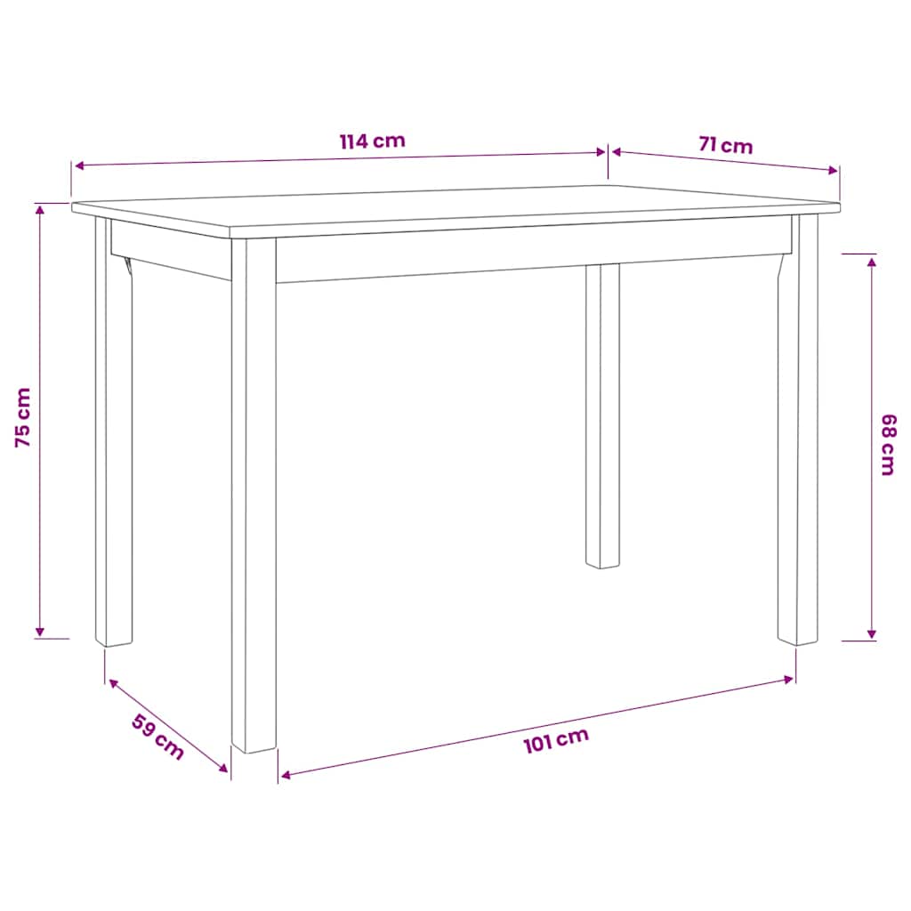 247362 vidaXL Dining Table White 114x71x75 cm Solid Rubber Wood