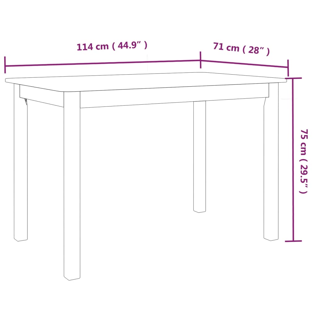vidaXL Dining Table | Black | Solid rubber wood frame | 114x71x75 cm | Durable