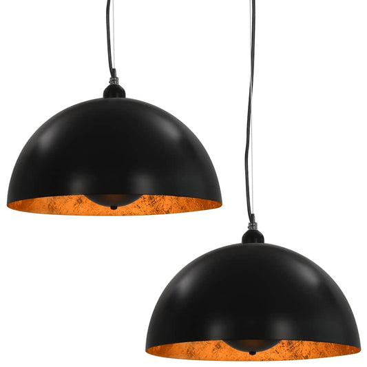 50876 vidaXL Ceiling Lamps 2 pcs Black and Gold Semi-spherical 40 cm E27