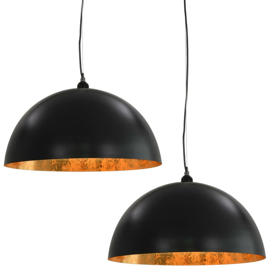 50877 vidaXL Ceiling Lamps 2 pcs Black and Gold Semi-spherical 50 cm E27