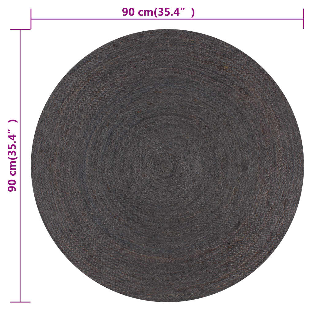 vidaXL Handmade Rug Jute Round 90 cm Dark Grey
