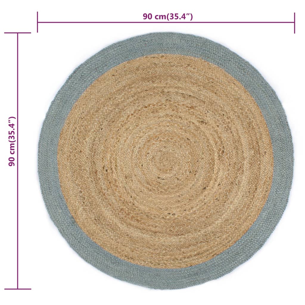 vidaXL Handmade Rug Jute with Olive Green Border 90 cm