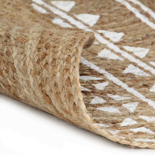 133693 vidaXL Handmade Rug Jute with White Print 120 cm