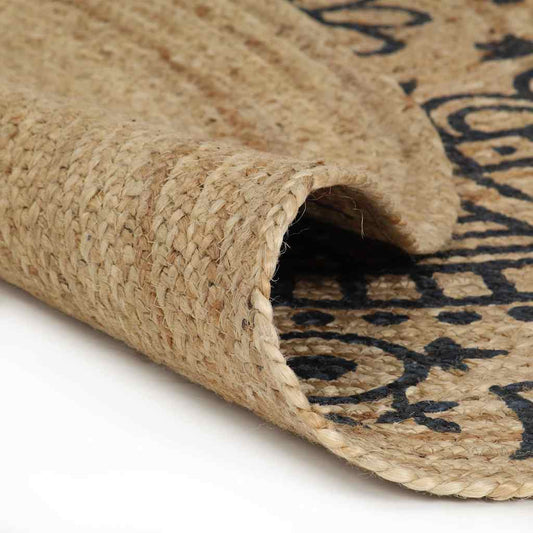 133701 vidaXL Handmade Rug Jute with Dark Blue Print 90 cm