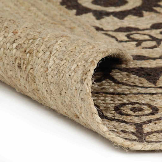 133705 vidaXL Handmade Rug Jute with Dark Brown Print 120 cm