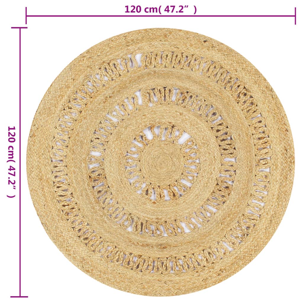 vidaXL Area Rug | Natural | Braided Jute | Medium | Durable | Area Rug | Round