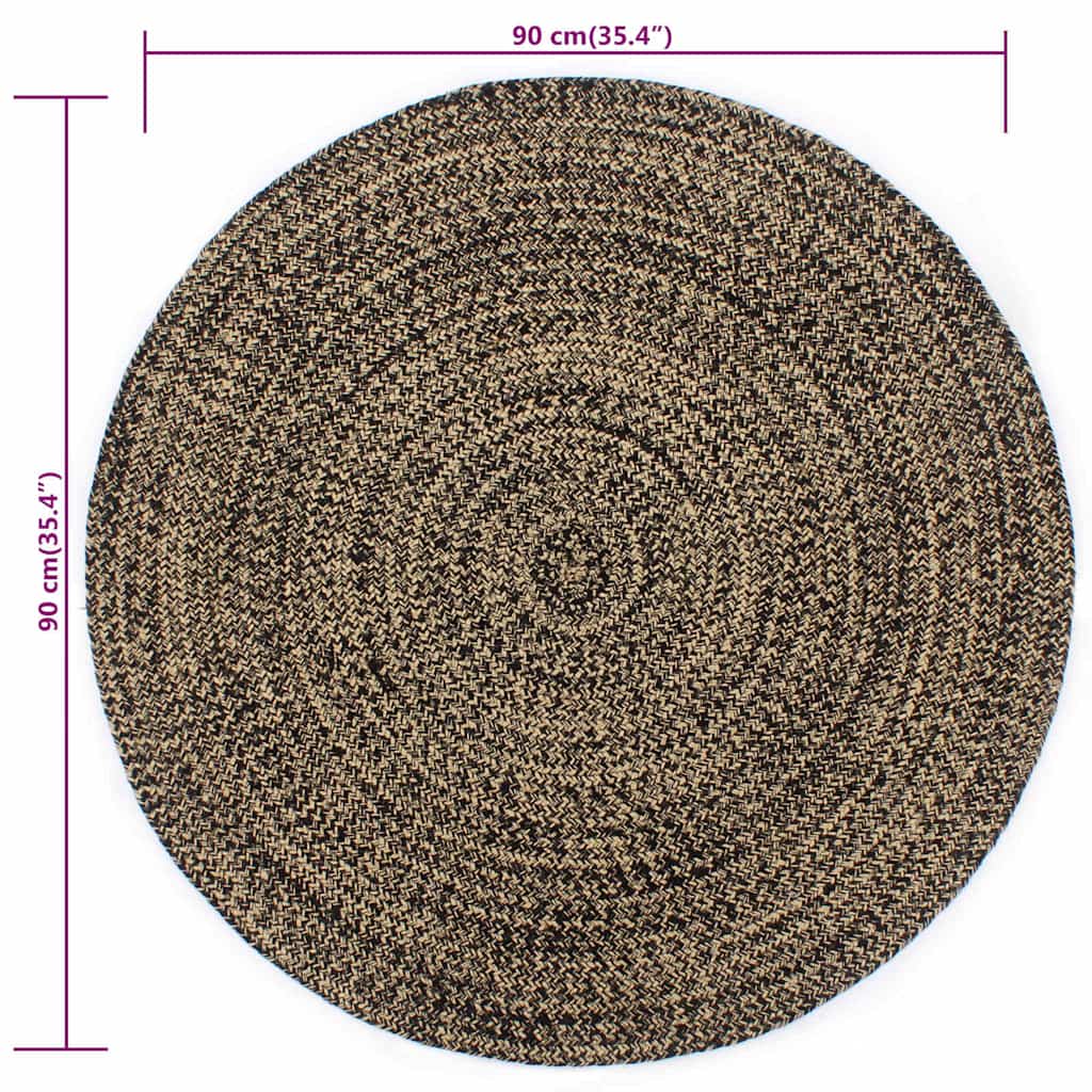 vidaXL Handmade Rug Jute Black and Natural 90 cm