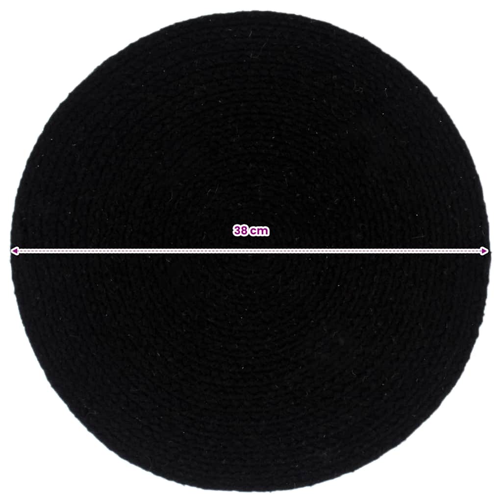 vidaXL Placemat | Set of 4 | Black | Cotton | 38 cm diameter | Non-slip | Round