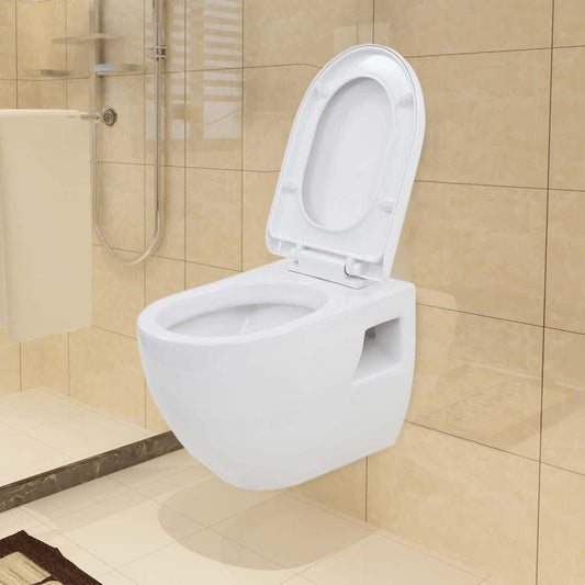 vidaXL Wall-Hung Toilet with Concealed Cistern Ceramic White