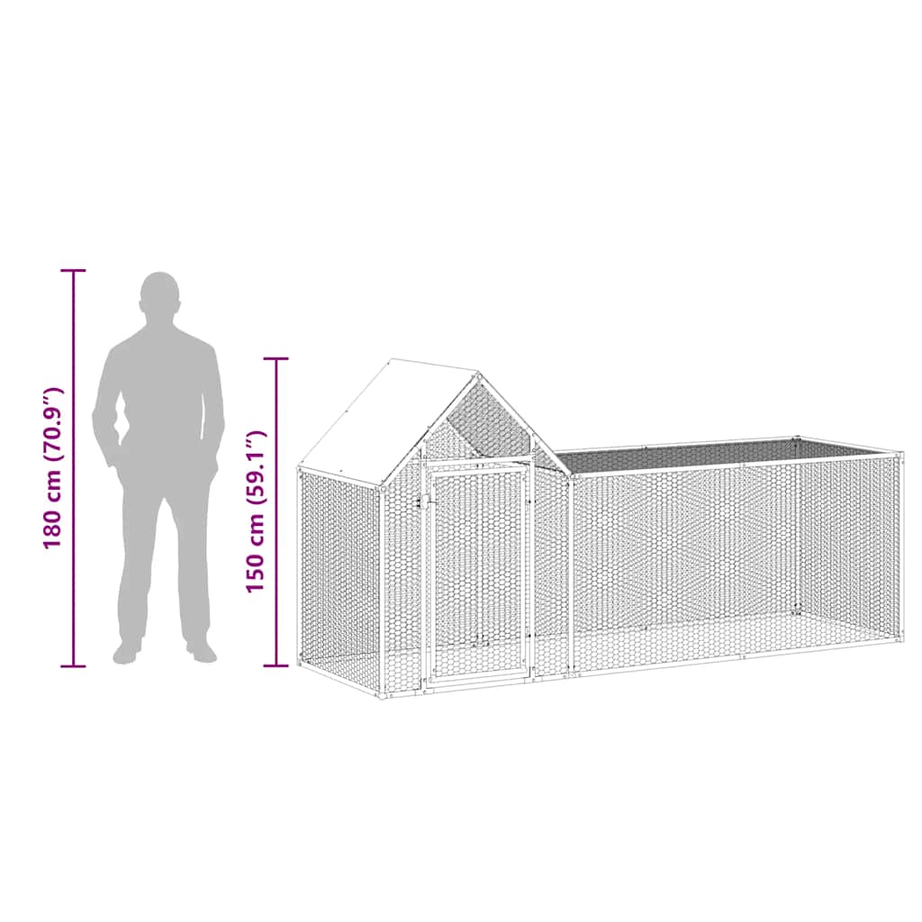 vidaXL Chicken Coop 3x1x1.5 m Galvanised Steel