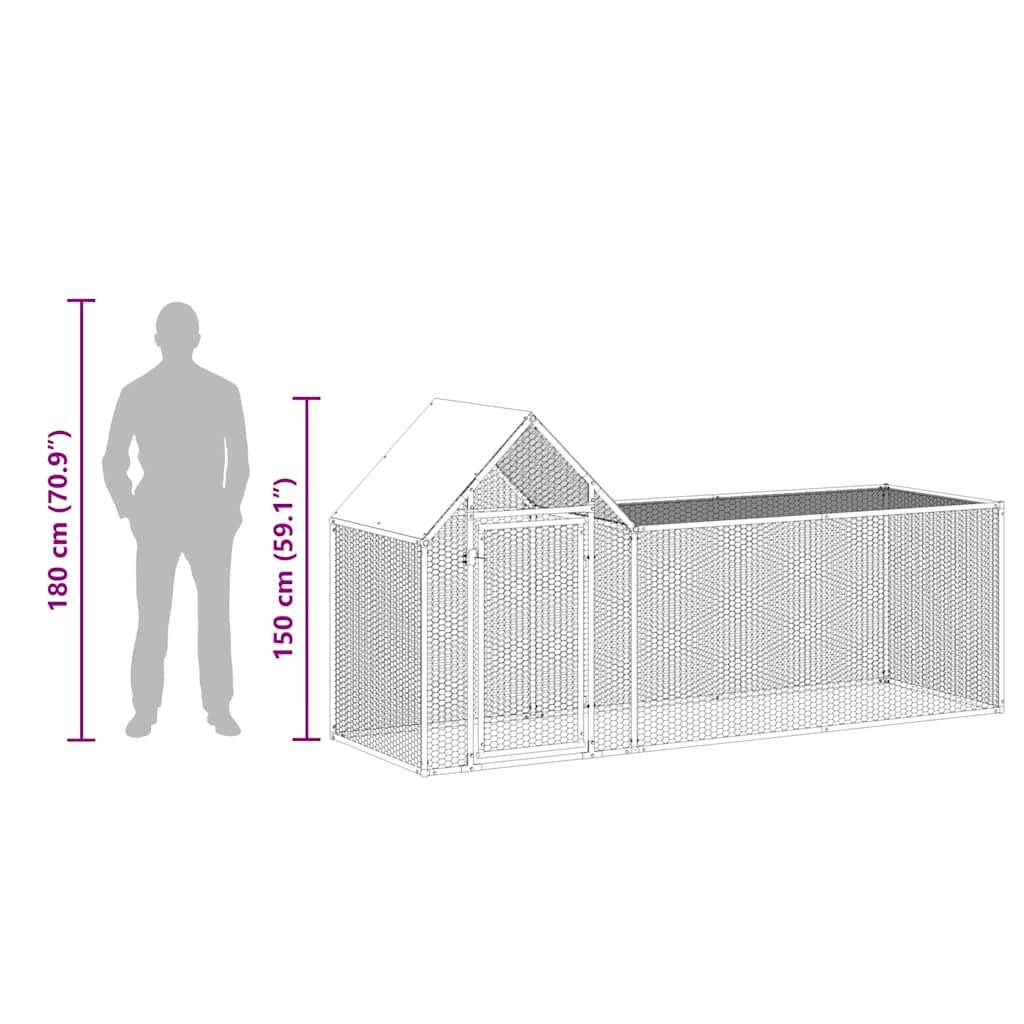 144554 vidaXL Chicken Coop 3x1x1,5 m Galvanised Steel