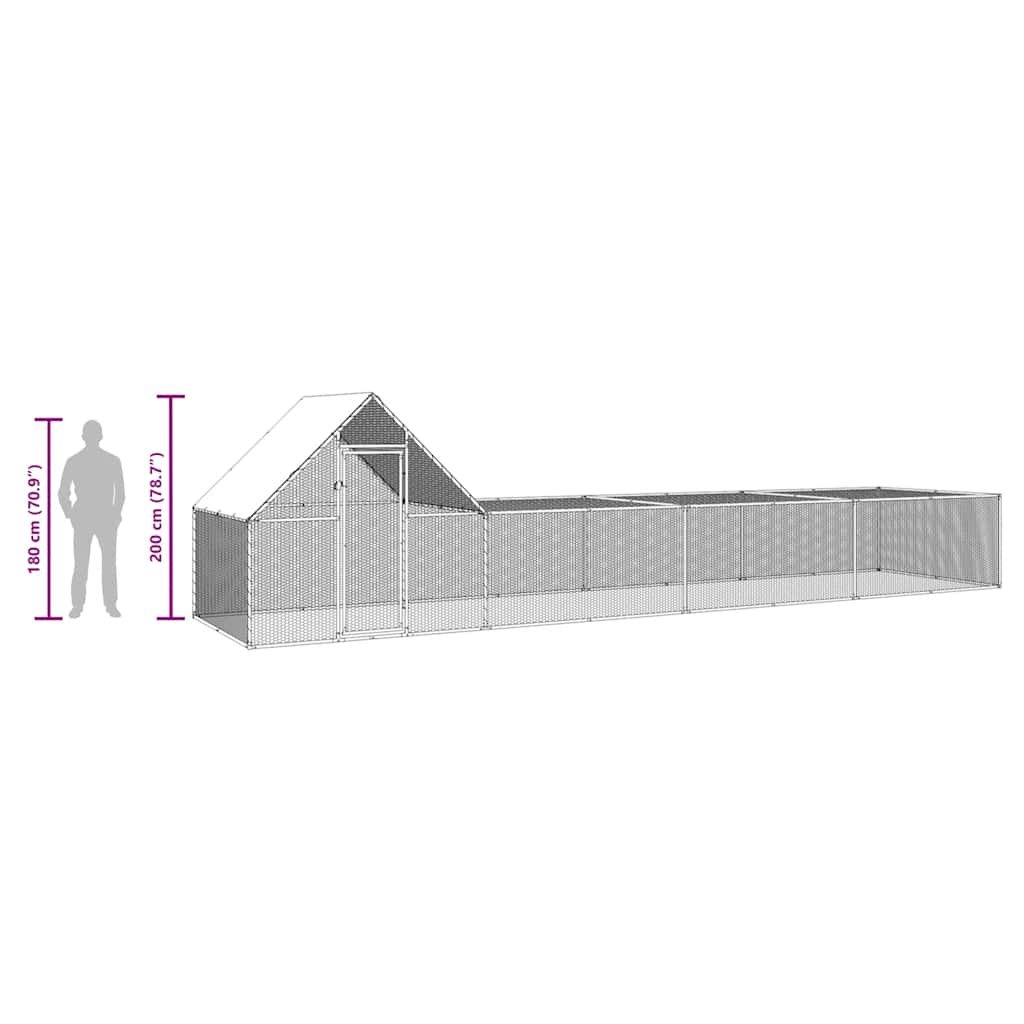 vidaXL Chicken Coop 8x2x2 m Galvanised Steel