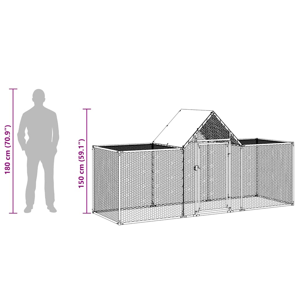vidaXL Chicken Coop 3x1x1.5 m Galvanised Steel