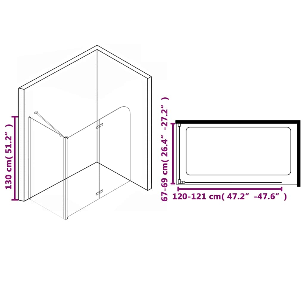 vidaXL Bi-Folding Shower Enclosure ESG 120x68x130 cm