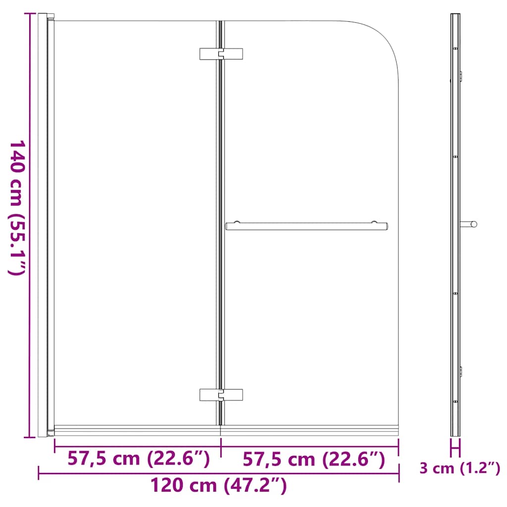 vidaXL Folding Shower Enclosure 2 Panels ESG 120x140 cm