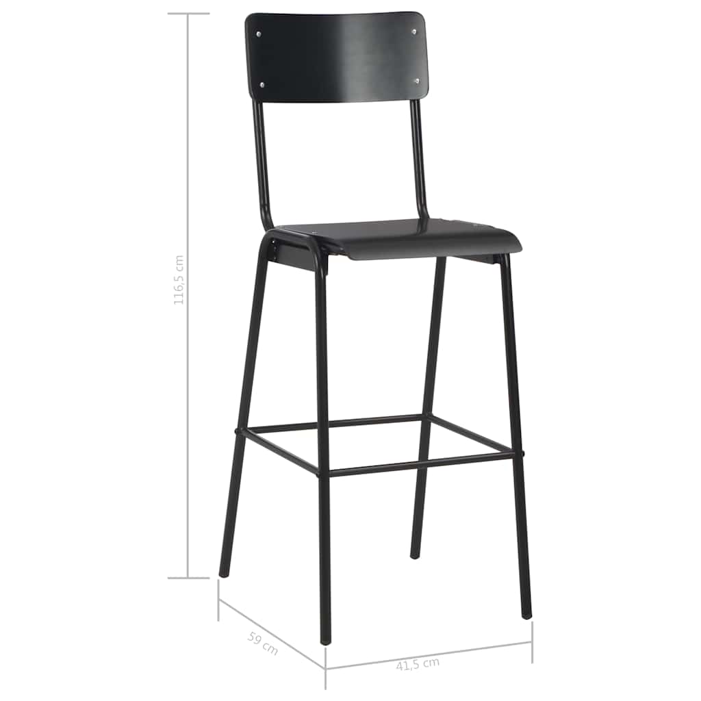 vidaXL Bar Chairs 2 pcs Black Solid Plywood Steel