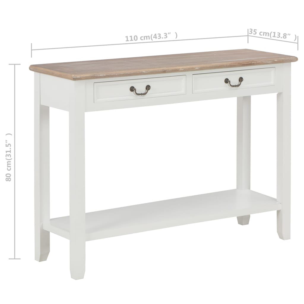 249901 vidaXL Console Table White 110x35x80 cm Wood