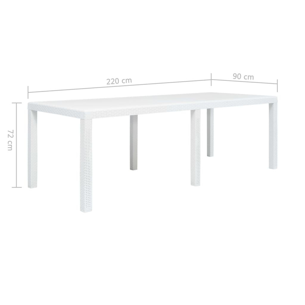 vidaXL Garden Table White 220x90x72 cm Plastic Rattan Look