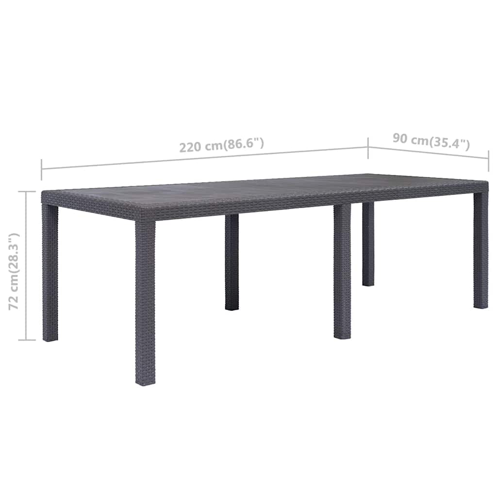 45609 vidaXL Garden Table Brown 220x90x72 cm Plastic Rattan Look