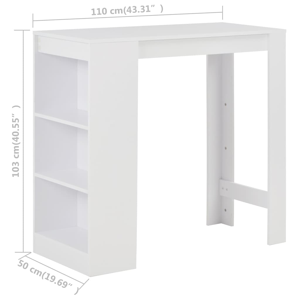 280211 vidaXL Bar Table with Shelf White 110x50x103 cm