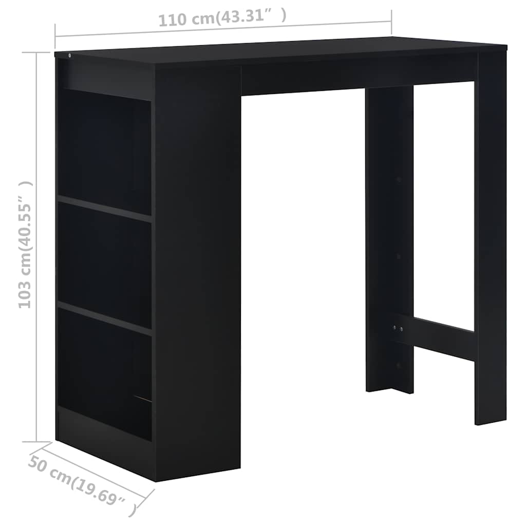 280212 vidaXL Bar Table with Shelf Black 110x50x103 cm
