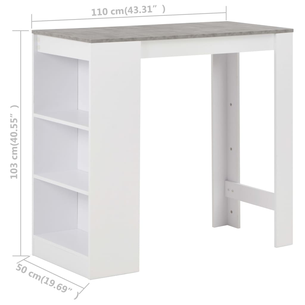 280214 vidaXL Bar Table with Shelf White 110x50x103 cm