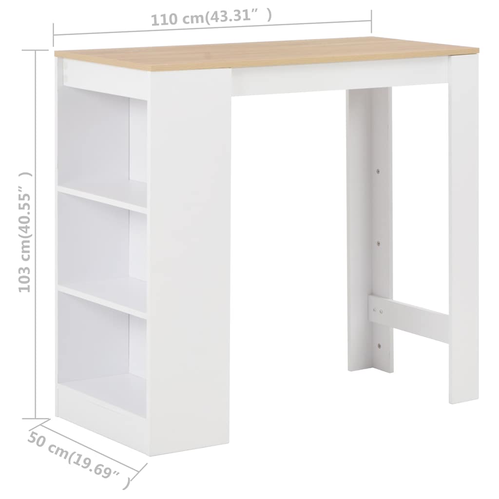 280215 vidaXL Bar Table with Shelf White 110x50x103 cm