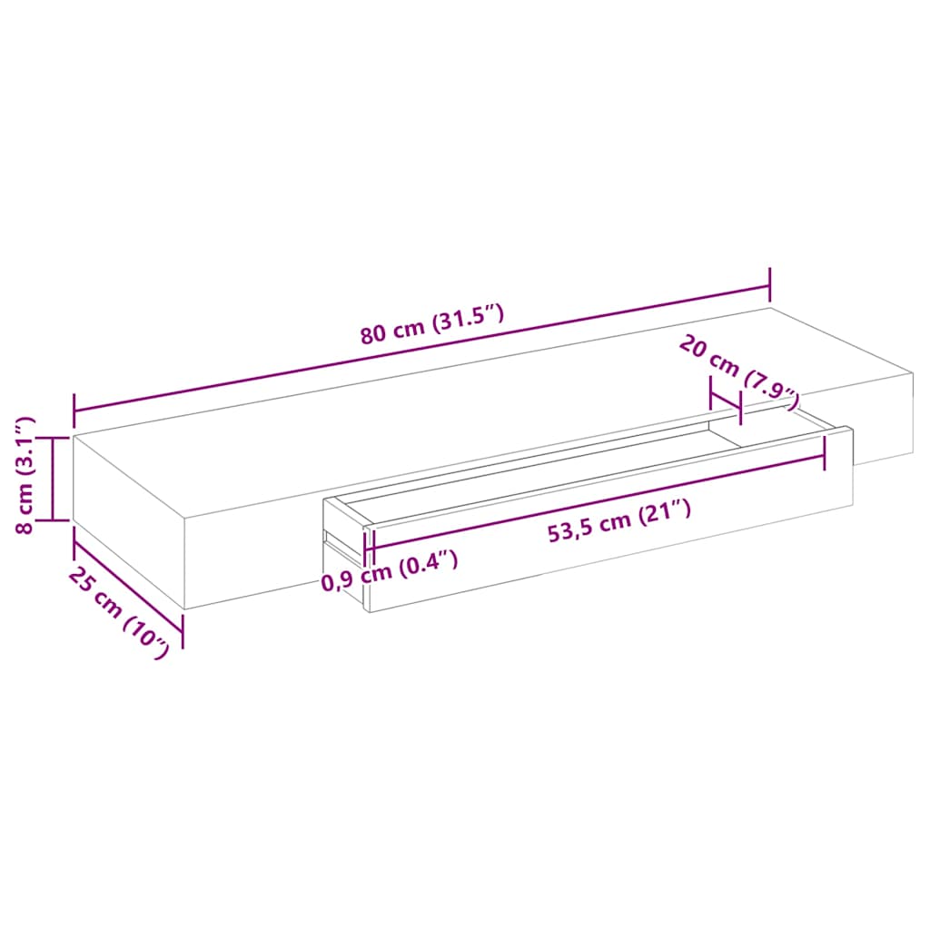 vidaXL Floating Wall Shelves with Drawers 2 pcs White 80 cm