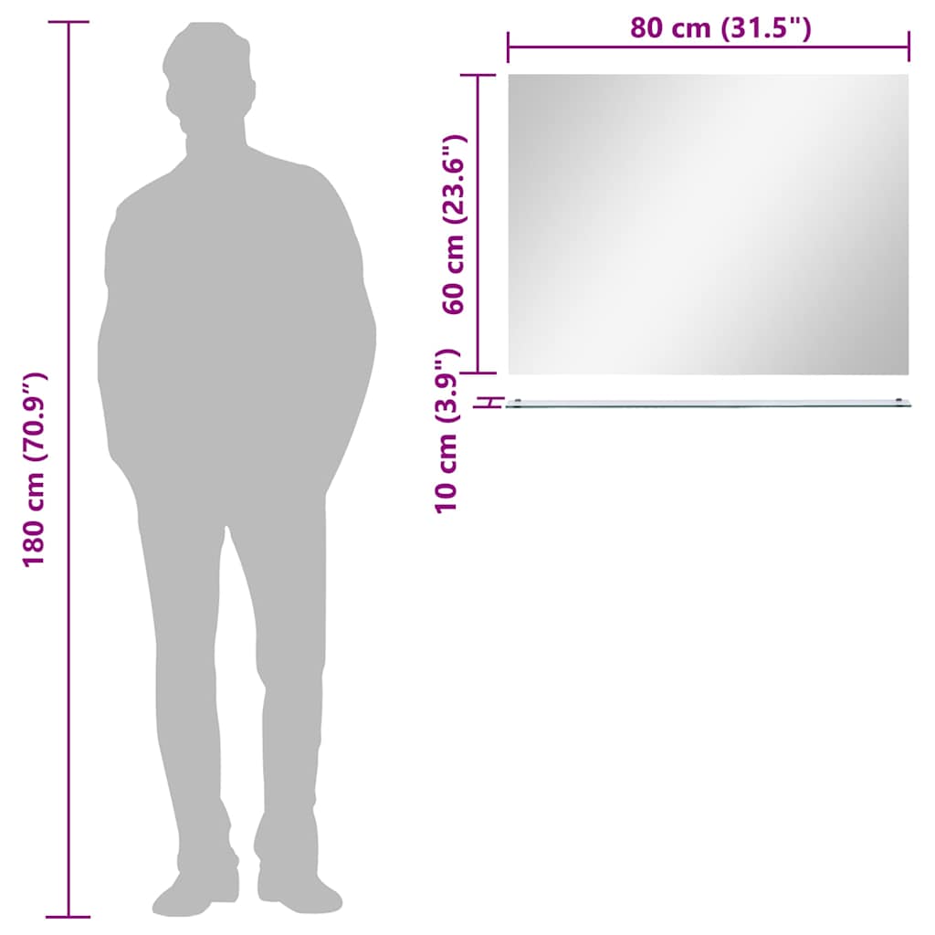 vidaXL Wall Mirror | See-Through | Tempered glass | 80x60 cm | Simple