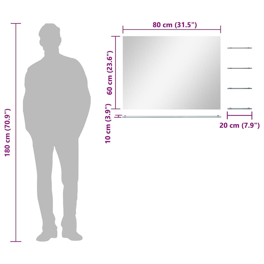 vidaXL Wall Mirror with 5 Shelves Silver 80x60 cm