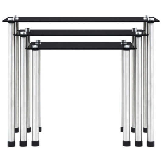 vidaXL Nesting Table | Set of 3 | Black | Tempered glass and aluminium | 3 sizes
