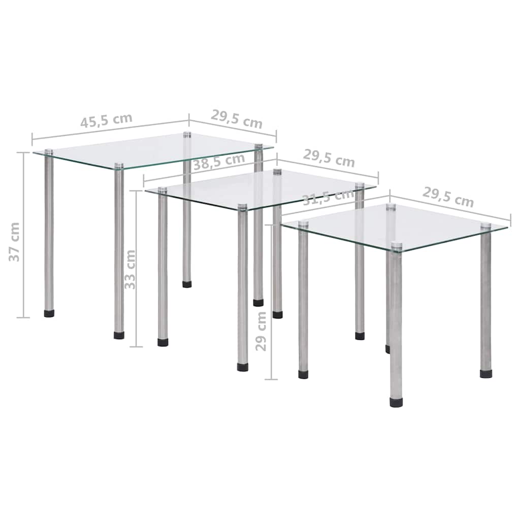 249528 vidaXL Nesting Tables 3 pcs Transparent Tempered Glass