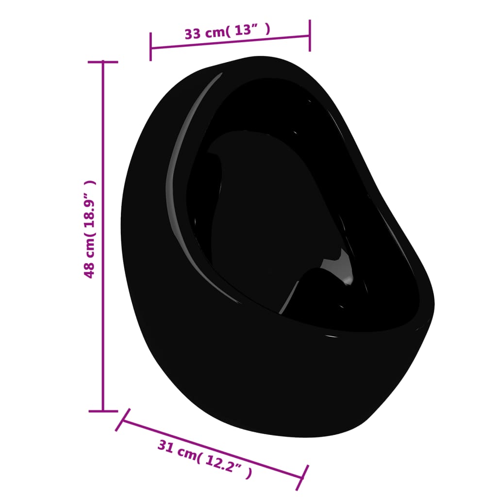 vidaXL Wall Hung Urinal with Flush Valve Ceramic Black