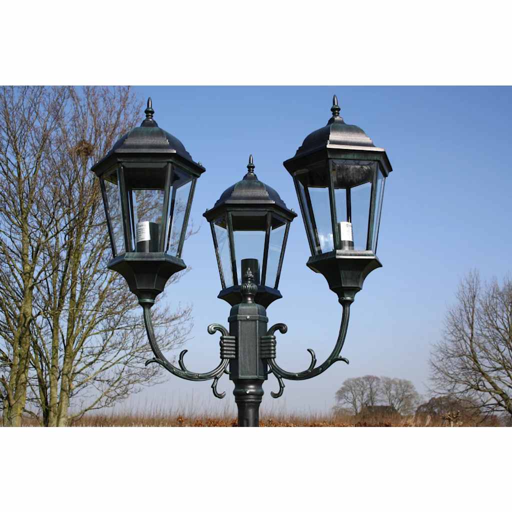40243 vidaXL Garden Light Post 3-arms 230 cm Dark Green/Black Aluminium