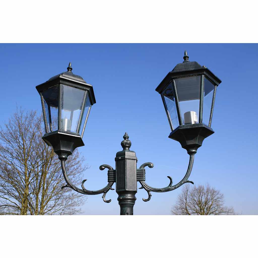 40244 vidaXL Garden Light Post 2-arms 230 cm Dark Green/Black Aluminium