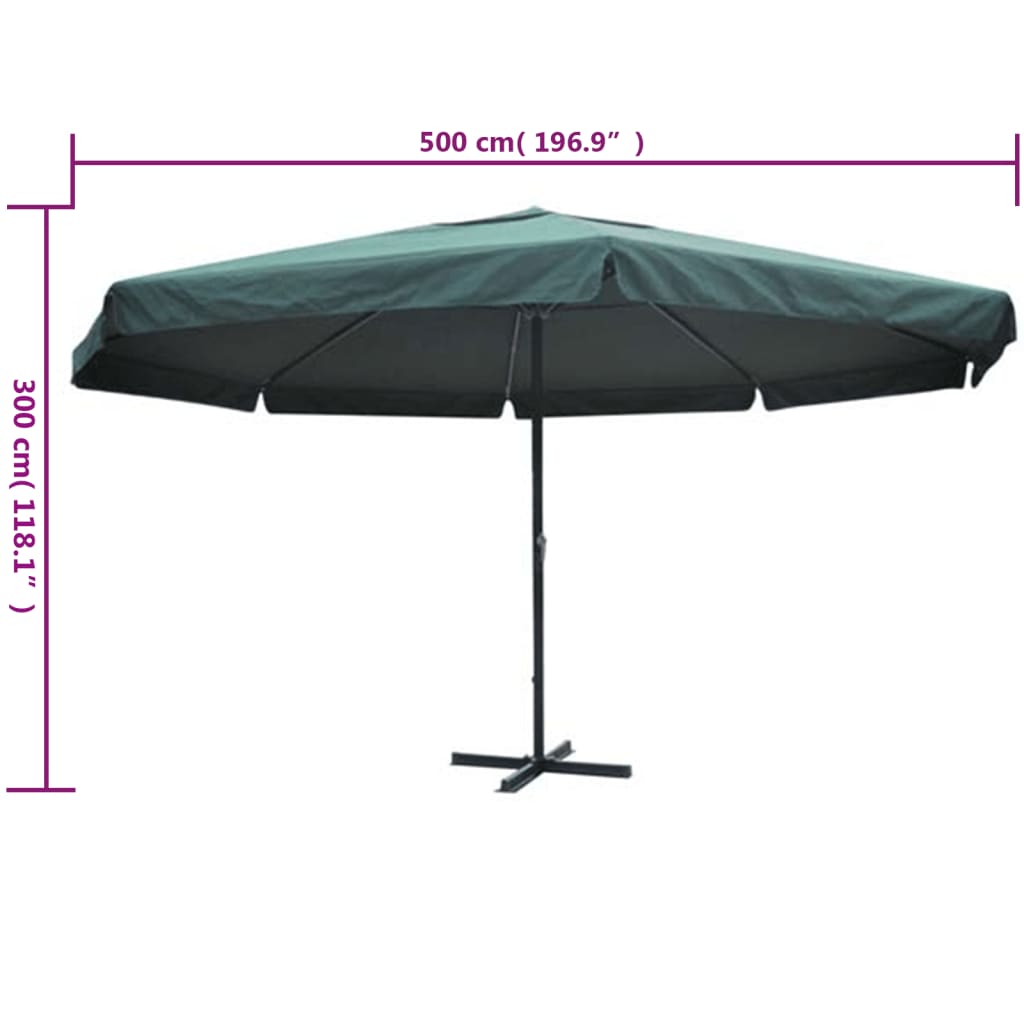 vidaXL Garden Parasol | Green | Aluminium, Polyester | Large | Height-Adjustable