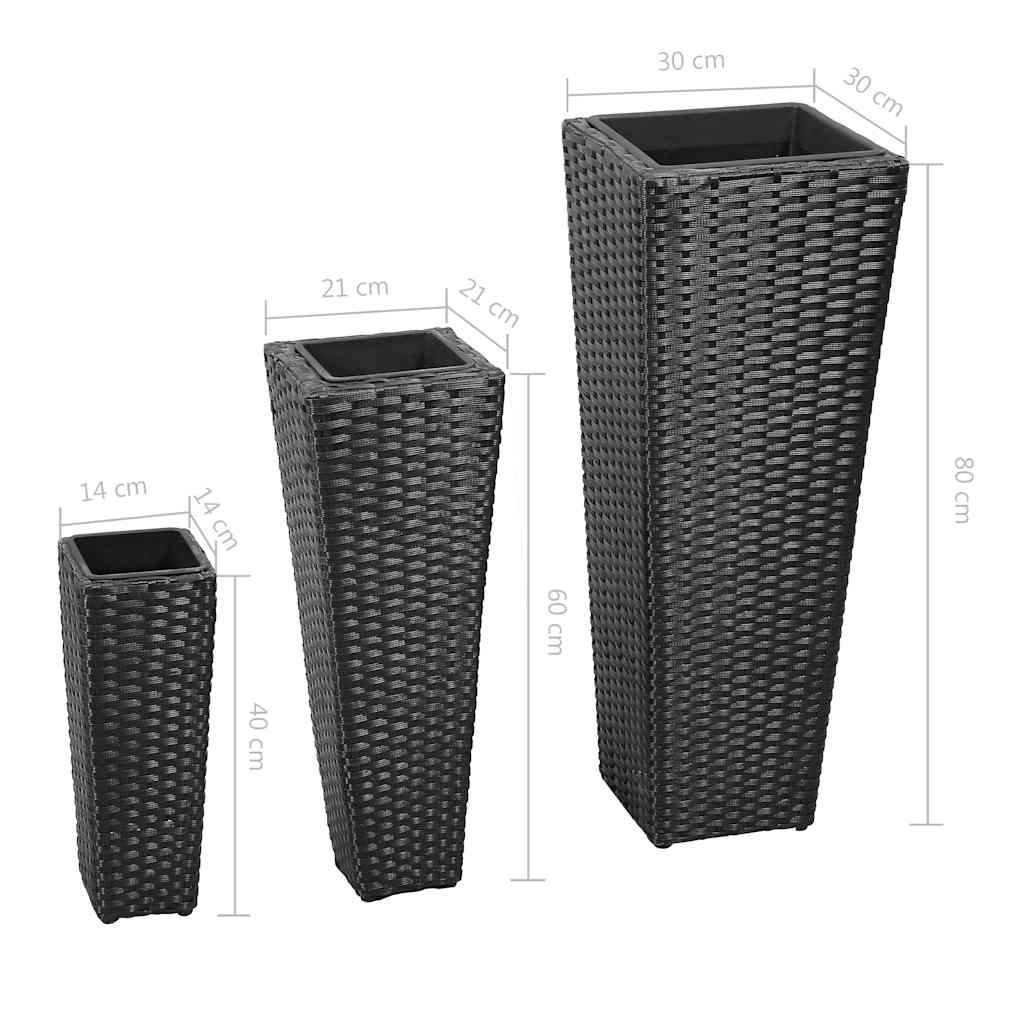 40534 vidaXL Garden Raised Beds 3 pcs Poly Rattan Black