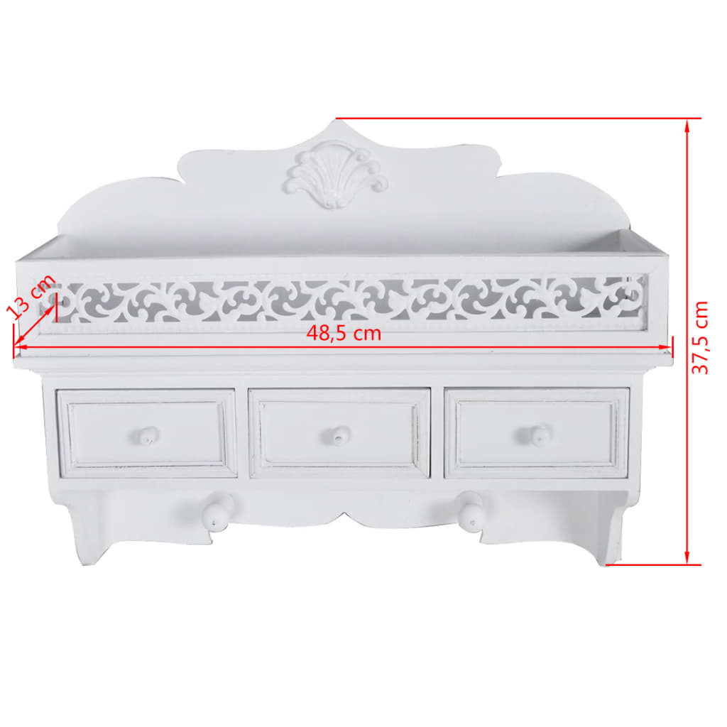 vidaXL Wall Shelf/Peg with 3 Drawers 2 Hooks